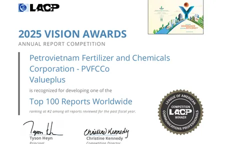 PVFCCo - Phú Mỹ xếp hạng nhì toàn cầu, giành 2 giải bạch kim tại LACP 2025 Vision Awards (Hoa Kỳ)