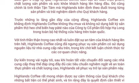 Highlands Coffee có sử dụng sản phẩm của Công ty Cổ phần Đồ hộp Hạ Long không?