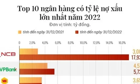 Loạt ngân hàng có tỷ lệ nợ xấu cao nhất năm 2022