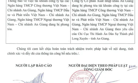 Xuất nhập khẩu An Giang bị phong tỏa tài khoản ngân hàng