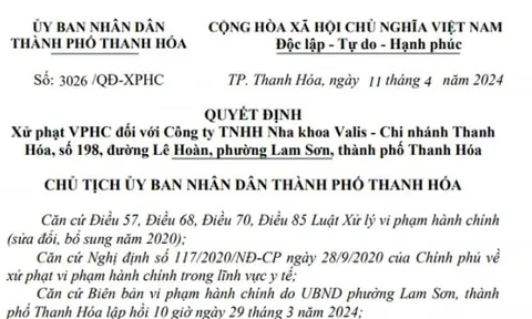 Nha khoa Valis - Chi nhánh Thanh Hóa bị phạt vì vẫn ngang nhiên hoạt động