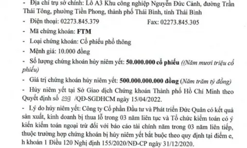 Lỗ 3 năm liên tiếp, 50 triệu cổ phiếu FTM sẽ huỷ niêm yết trên HOSE từ 16/5 tới