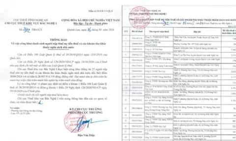 Nghệ An công khai danh sách các doanh nghiệp nợ thuế