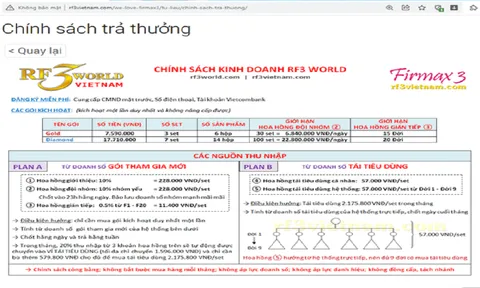 Cảnh báo RF3WORLD có dấu hiệu kinh doanh đa cấp trái phép