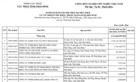 Thái Bình: Công ty TNHH Vận tải Thủy bộ Hải Hà nợ trên 1.700 tỷ đồng tiền thuế